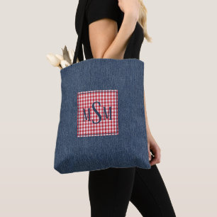 Bolso De Tela Monograma en hombro con estampado de mezclilla osc