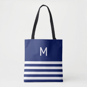 Bolso De Tela Monograma en rayas azules y blancas
