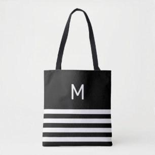 Bolso De Tela Monograma en rayas blancas y negras