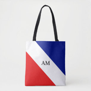 Bolso De Tela Monograma en rayas diagonales azules, rojas y blan