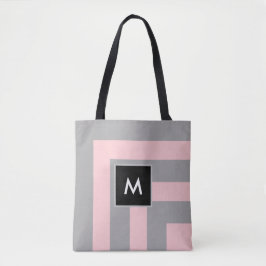 Bolso De Tela Monograma en rayas gris claro y rosa
