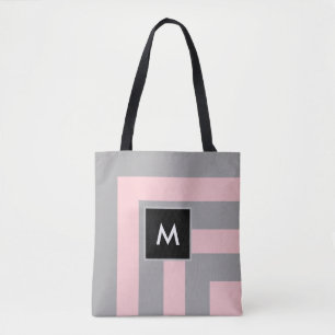 Bolso De Tela Monograma en rayas gris claro y rosa