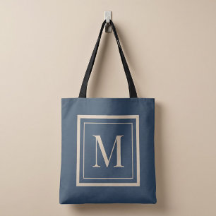 Bolso De Tela Monograma enmarcado azul y vainilla personalizado