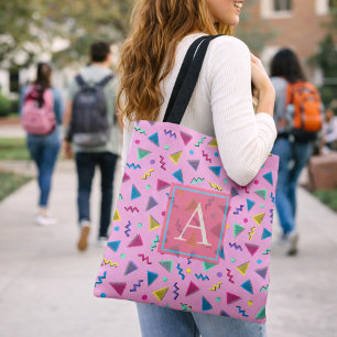 Bolso De Tela Monograma estilo de los 80 rosados