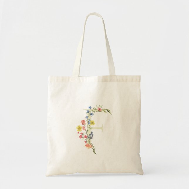 Bolso De Tela monograma F boda flor silvestre Bridal Shower (Frente)
