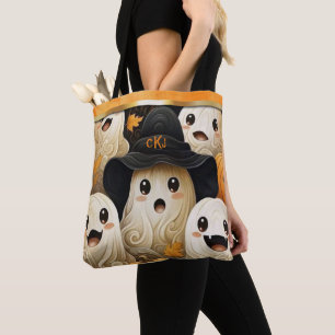 Bolso De Tela Monograma Feliz Fantasma Halloween