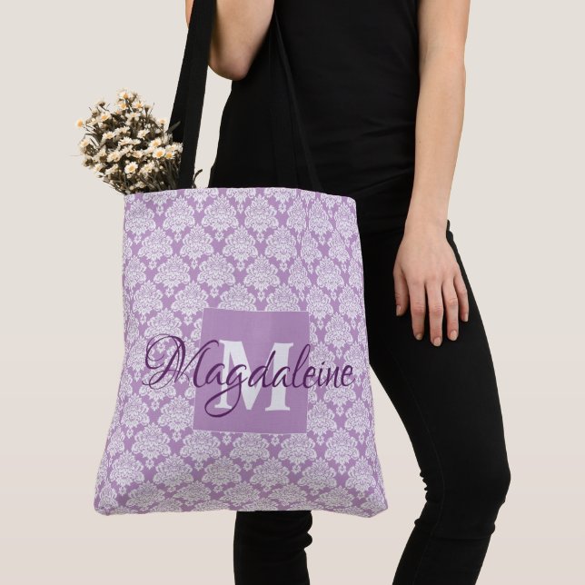 Bolso De Tela Monograma femenino de lavanda de bonito Damask (Detalle)