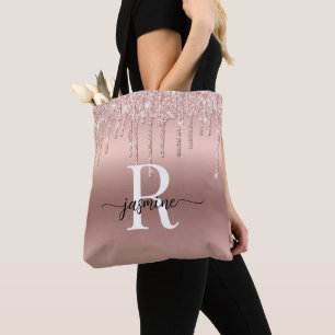 Bolso De Tela Monograma Femenino Metálico Rosa con Goteo de Bril