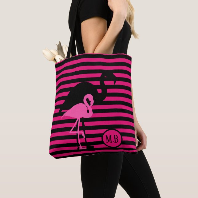 Bolso De Tela Monograma Flamingo Black and Pink Stripes de Guay (Detalle)