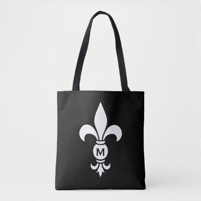 Bolso De Tela Monograma Fleur De Lis Moderno Sencillo Blanco y N (Anverso)