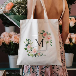 Bolso De Tela Monograma Flor de Acuarela Rosa Rubor