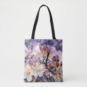 Bolso De Tela Monograma Flor de color de agua azalea púrpura