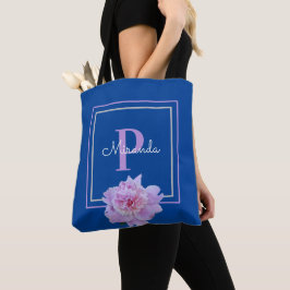 Bolso De Tela Monograma Flor rosa Azul