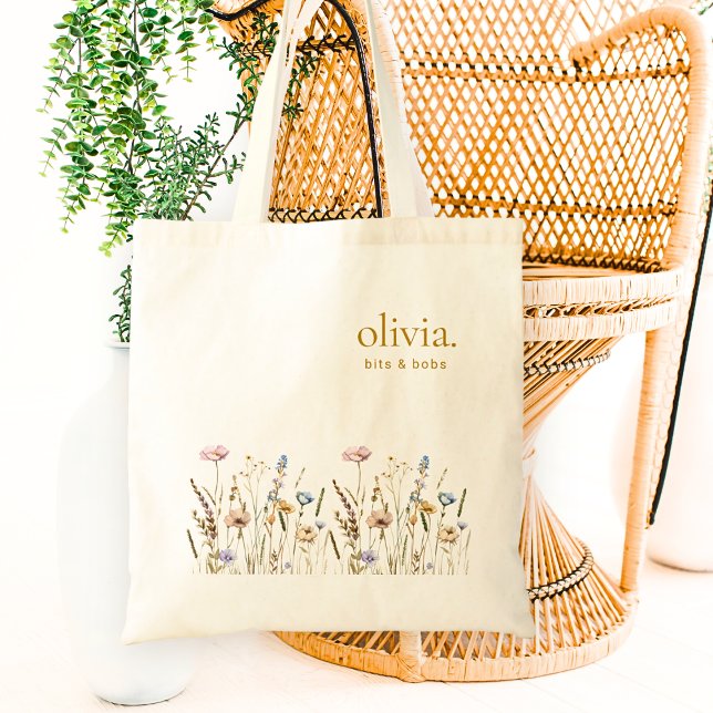 Bolso De Tela Monograma Flor silvestre Nombre Floral elegante (Subido por el creador)