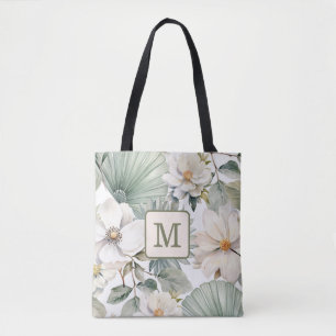 Bolso De Tela Monograma Floral Acuarela Personalizada