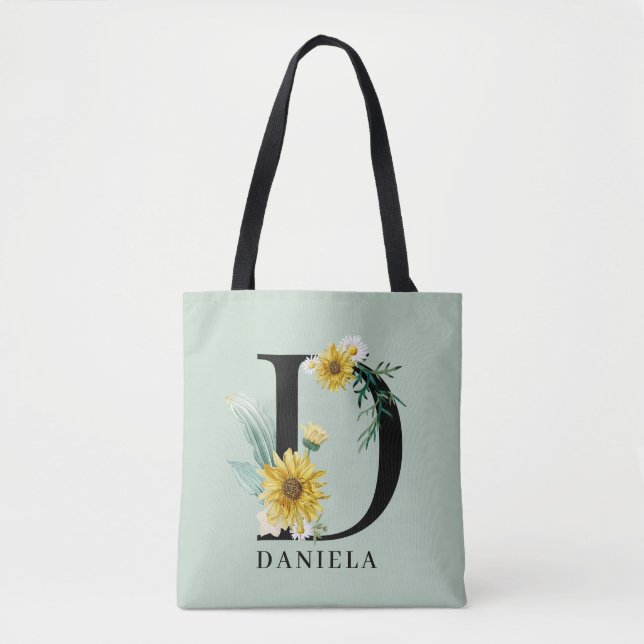 Bolso De Tela Monograma floral Alphabet D personalizado (Anverso)