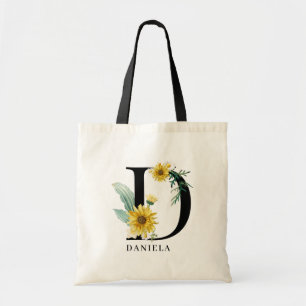 Bolso De Tela Monograma floral Alphabet D personalizado