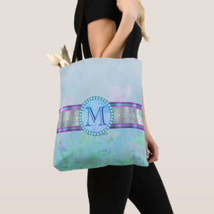Bolso De Tela Monograma Floral Azul Pastel