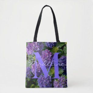 Bolso De Tela Monograma floral azul púrpura verde elegante