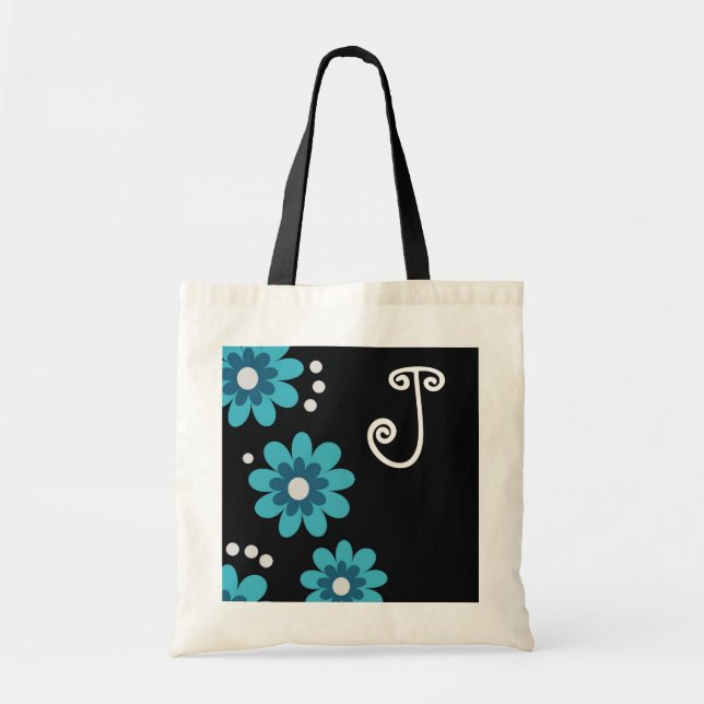 Bolso De Tela Monograma floral azul y negro (Frente)