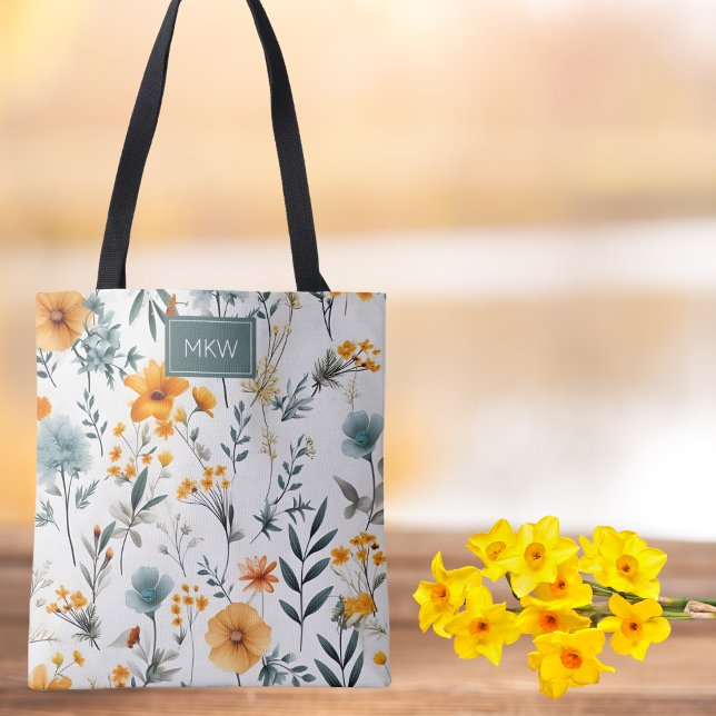Bolso De Tela Monograma floral bohemio grisáceo, sabio y oro (Subido por el creador)