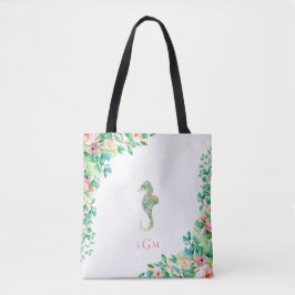 Bolso De Tela Monograma floral botánico del Seahorse