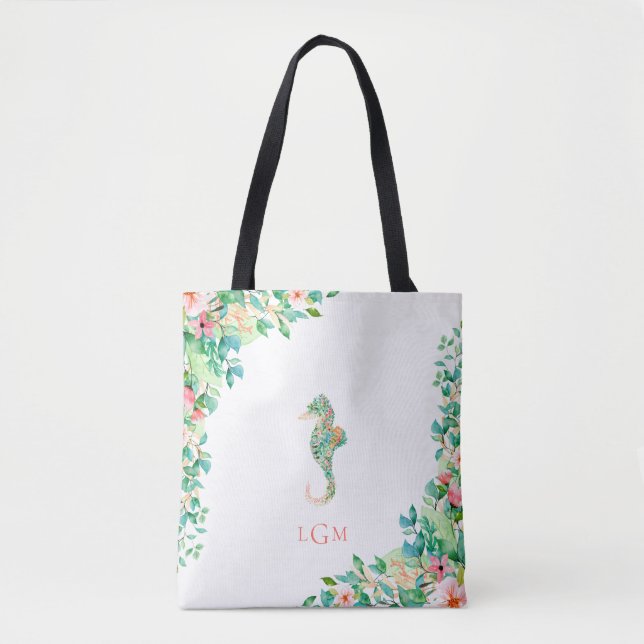 Bolso De Tela Monograma floral botánico del Seahorse (Anverso)