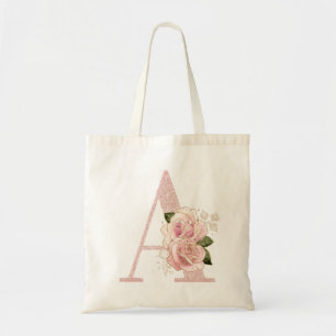 Bolso De Tela Monograma floral con brillo dorado rosa pálido fem