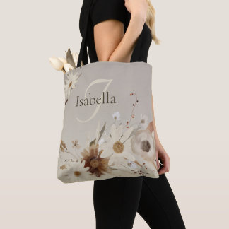 Bolso De Tela Monograma floral de acuarela de otoño