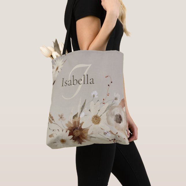 Bolso De Tela Monograma floral de acuarela de otoño (Detalle)