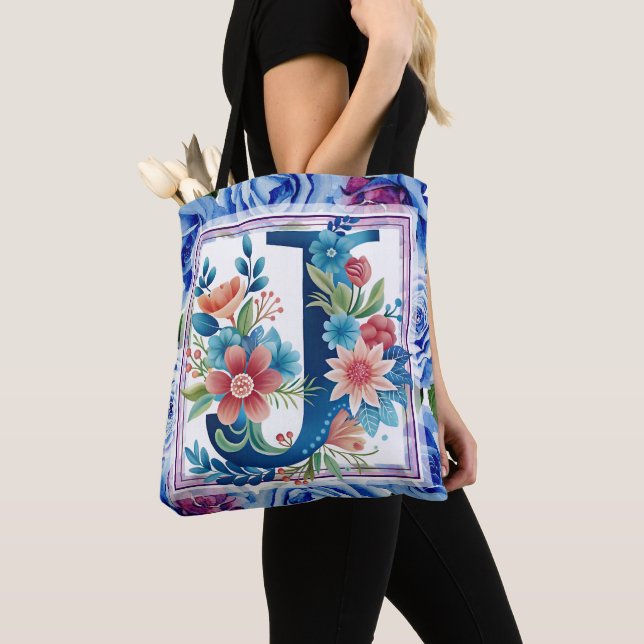 Bolso De Tela Monograma Floral de Acuarela Letra J (Detalle)