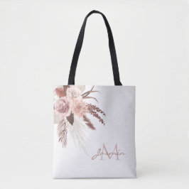 Bolso De Tela Monograma floral de hierba de Pampas Boho Blush