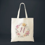 Bolso De Tela Monograma floral de jardín romántico personalizado<br><div class="desc">Monograma moderno rodeado de flores acuáticas en amarillo pastel mutado,  melocotón y malva,  regalos de fiesta casera personalizados,  elegantes y románticos.</div>