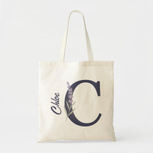 Bolso De Tela Monograma floral de lavanda personalizada C