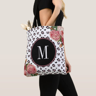 Bolso De Tela Monograma floral de leopardo de color dorado, de e