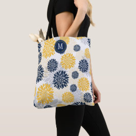 Bolso De Tela Monograma floral de oro azul de la marina