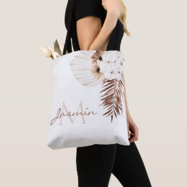 Bolso De Tela Monograma Floral de Pampas Boho Rústico