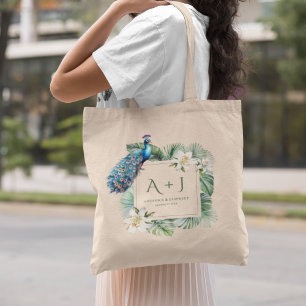 Bolso De Tela Monograma Floral de Pavo Real Indio Tropical para