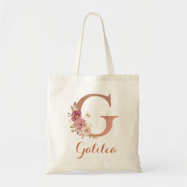 Bolso De Tela Monograma floral de purpurina rosa con la letra G 