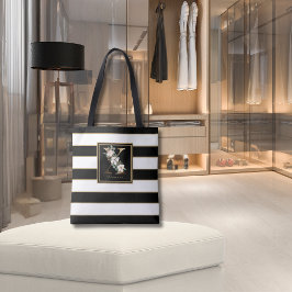 Bolso De Tela Monograma floral dorado | Bandas de oro blanco neg