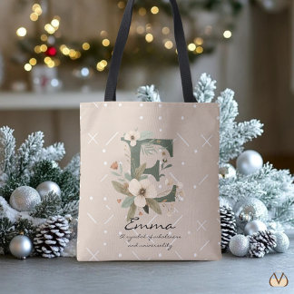 Bolso De Tela Monograma Floral E – Arte de Letras Botánicas Eleg