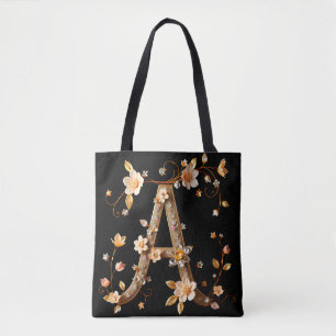 Bolso De Tela Monograma floral elegante A con diseño intrincado