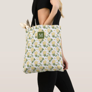 Bolso De Tela Monograma floral elegante de hidragea amarilla