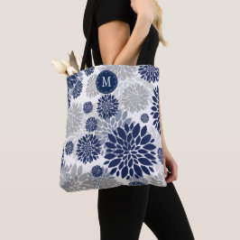Bolso De Tela Monograma floral gris azul de la marina