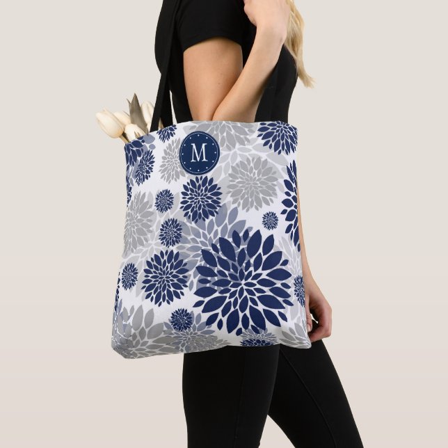 Bolso De Tela Monograma floral gris azul de la marina (Detalle)