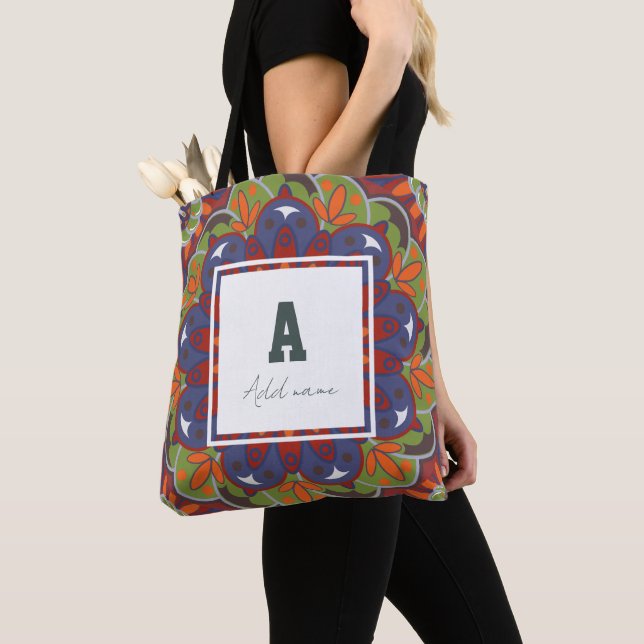 Bolso De Tela Monograma floral Mandala Nombre personalizado (Detalle)