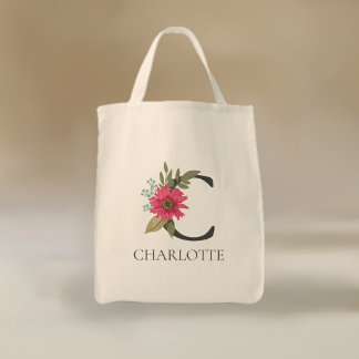Bolso De Tela Monograma Floral Moderno Personalizable