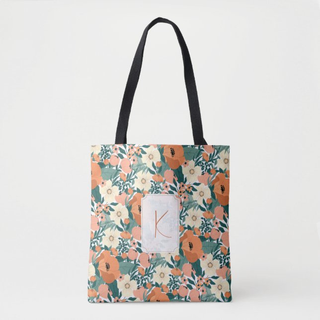 Bolso De Tela Monograma floral personalizado (Anverso)