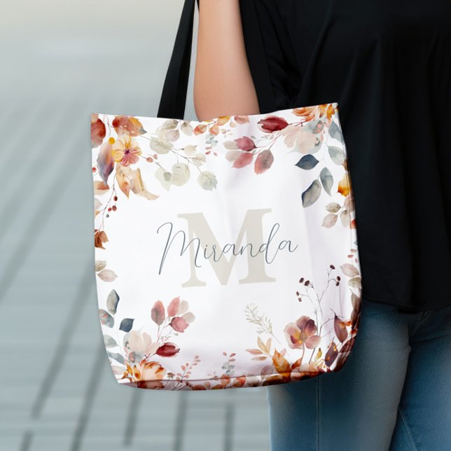 Bolso De Tela Monograma floral personalizado (Personalized Monogram Floral Tote Bag)
