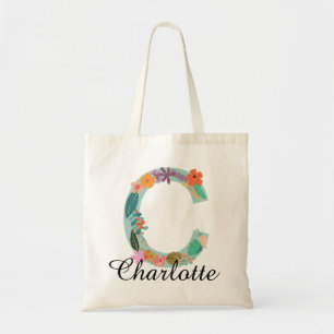 Bolso De Tela Monograma Floral Personalizado Nombre Botánico Per